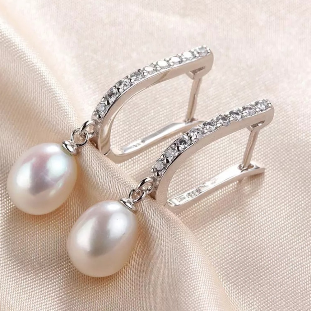 🌟 Freshwater Natural Pearl Earrings S925 CZ - Picture 2 of 7